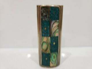 Vintage Silver Turquoise Mother Of Pearl Cover Case Bic Lighter Holder