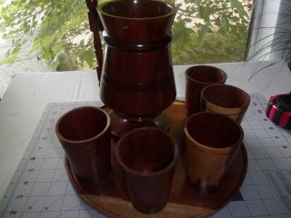 Handmade Wooden Pitcher And Goblet Tray Serving Set