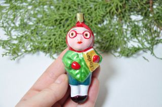 Rare Cipollino Cherry Boy Vintage Russian Ussr Glass Christmas Ornament Decor