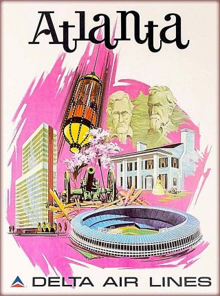 Atlanta Georgia Delta Air Lines Vintage U.  S.  Travel Advertisement Poster Print