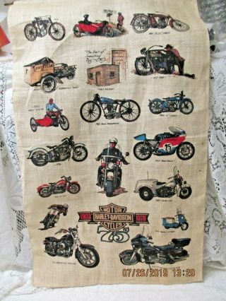 Vintage Hanging Cloth Picture History Of Harley Davidson Motocycles 1903 - 1978