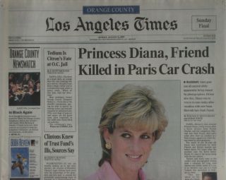 1997 Los Angeles Times Princess Diana Killed In Car Crash Newspaper