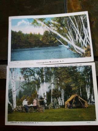 Antique Postcards York Woodstock & Adirondacks Camping Stamps