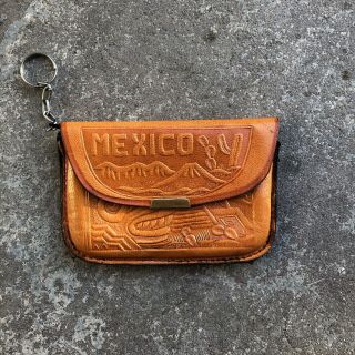 Leather Mexican Coin Purse With Keychain Aztec