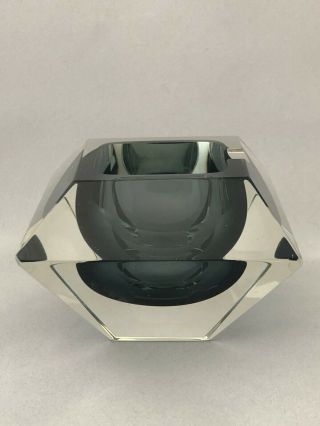 Vintage Crystal Mid Century Modern Art Glass Cigarette Cigar Ashtray Clear/gray