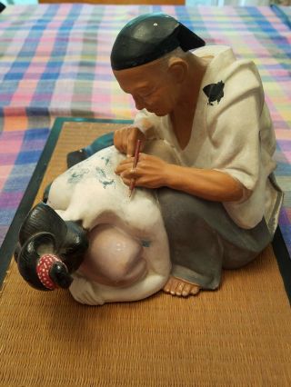 Japanese Hakata Urasaki Doll - Tatoo Artist with Geisha Girl Figurine Statue - Japan 3