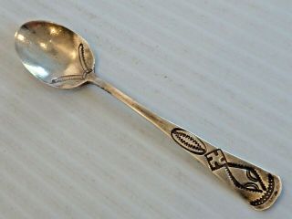 Southwest Solid Silver Little Handmade Spoon W/ Punchwork In Bowl & On Handle