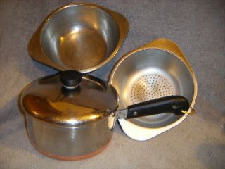 4pc Revere Ware Copper 2 Qt Pot,  Steamer Pan,  Double Boiler& Lid Patent Usa