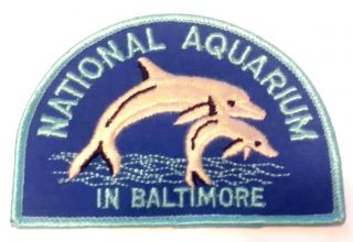 Vintage National Aquarium In Baltimore Dolphin Blue 4 " Iron - On Patch S/h