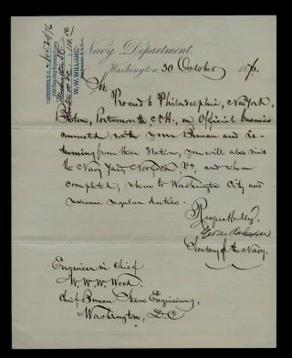 1876 Washington Dc - U.  S.  Navy Document Chief Engineer Steam Find