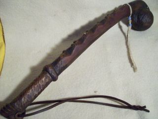 Hand Crafted Native American Woodland Wooden Snake War Club With Ball Artifact