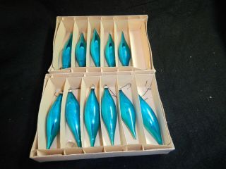 Vintage 2 Boxes Of Blue Glass Teardrop Christmas Ornaments Bulbs