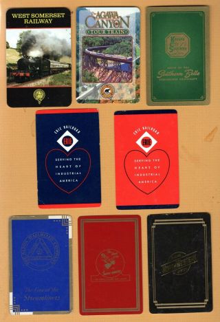 8 Single Swap Playing Cards Train Ads Railroad Souvenirs Many Vintage & Old