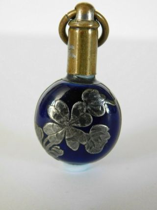 Antique Miniature Scent / Perfume Bottle Silver Inlay
