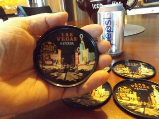 Vintage Las Vegas Tin Coaster Set (JAPAN) Golden Nugget,  Lucky Strike,  The 5
