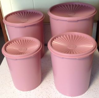 Vintage Pink Rose Tupperware Canister Set Of 4 With Lids Servalier