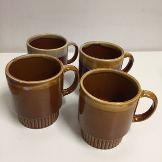 4 Brown Drip Glaze Retro Coffee Mugs Cup Stackable Made In China 1970 