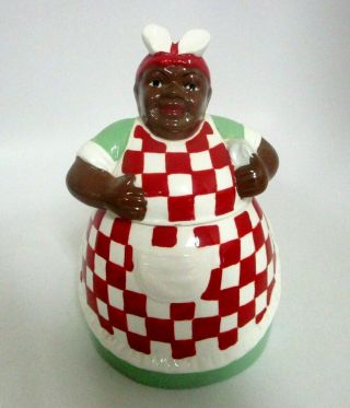 Casa Vero Ack Black Americana Mammy Lady Ceramic Cookie Jar 89929 Red Checkered