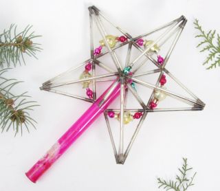 Vintage Christmas Decoration Glass Star Tree Topper Russian 1950 - 60s Xmas Ussr