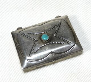 Fine Vintage 1930 Navajo Native American Indian Silver & Turquoise Pill Box
