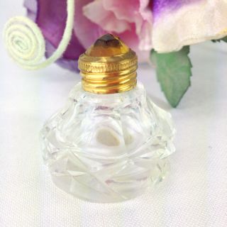 Vintage Czech Amber Jeweled Perfume Bottle Cut Crystal Short Round & Metal Cap