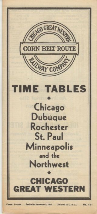Chicago Great Western Railway Company - Time Tables - 9/5/48 - Corn Belt Route