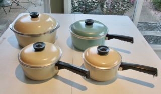 8 Piece Vintage Club Aluminum Cookware Harvest Gold & Turquoise Pots Pans D Oven