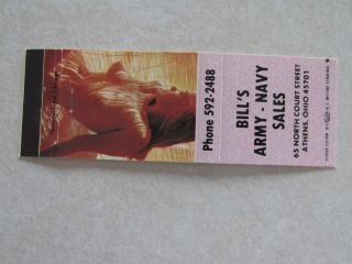 I136 Matchbook Cover Girlie Pinup Nude Bills Army Navy Athens Ohio Oh