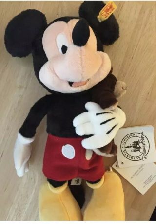 Steiff Mickey Mouse With Teddy Bear Plush From Disney Parks 13 1/2