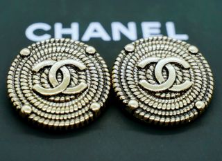 100 Chanel Buttons.  Set Of 2.  Cc Logo 1 Inch 25 Mm Gold Tone Black