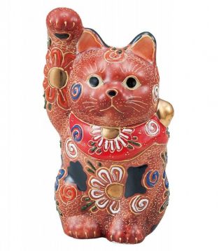 Japanese Lucky Cat Kutani Porcelain Maneki Neko Yon Mori H 14cm