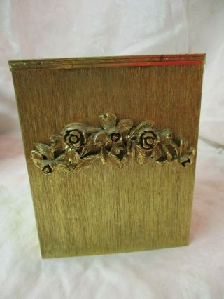 Vintage Gold Gilt Filigree Tissue Box Holder Applied Roses Hollywood Regency