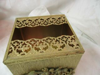 Vintage gold gilt filigree Tissue Box Holder Applied Roses Hollywood Regency 2