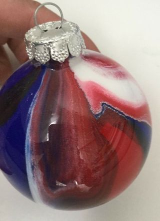 Rauch Glass Ornament Set Of 8 Red White Blue Patriotic Usa Paint Swirl Balls