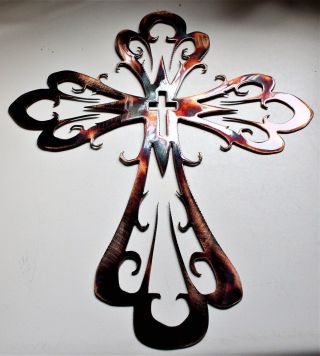 Curved Ornamental Cross 17 " X 14 " Metal Wall Art Decor