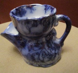 Rare Flow Blue Victorian Ironstone Shaving Mug Scuttle