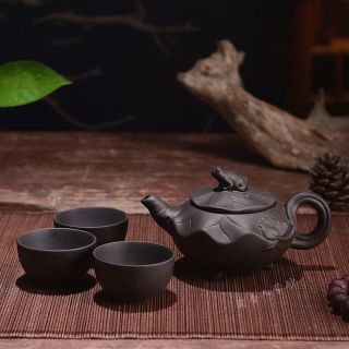 Yixing Pot Kung Fu Tea Set Half Handmade Teapot Black Ceramic Frog Lotus Pot