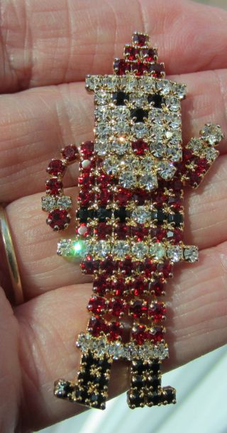 Eisenberg Ice Red Crystals Santa Christmas Pin Brooch Gold Tone