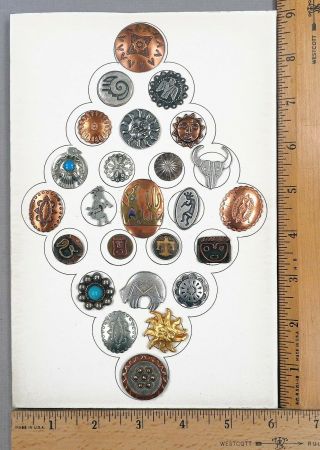 Card Of 25 Native American & Southwestern Style Buttons,  Embossed Metal Some Ome