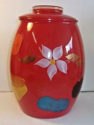 Vintage Bartlett Collins Cookie Jar Red Gay Fad Fruits With Lid,  Hand Painted