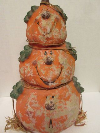 Vintage Paper Mache 3 Pumpkins Stacked Up Halloween/thanksgiving Decor
