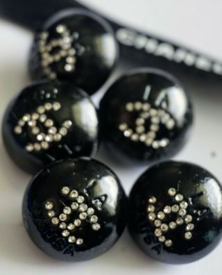 Unique Chanel Buttons Set Of 5 16 Mm Black Crystal Cc Logo