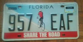 License Plate Florida Share The Road Bicycle Aluminum Metal Specialty Sport Tag