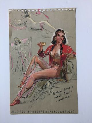 K.  O.  Munson - Jul 1946 " Girls Of The World " Sketchbook Pin - Up Calendar Page