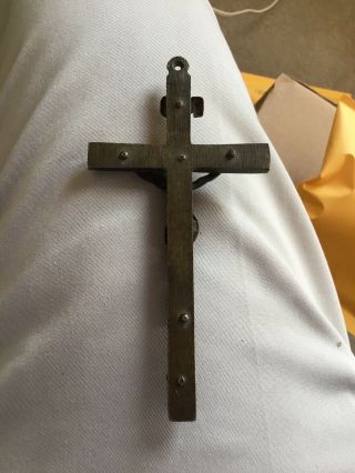 Large Antique Old Wood Brass Crucifix For Priest Or Nun 4