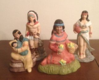 Set Of 4 Native American Figurines Statues Thanksgiving Holiday Fall Home Decor