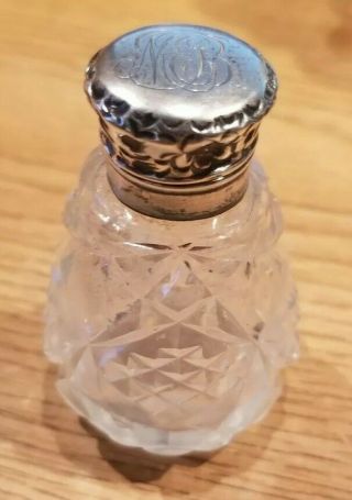 Vintage Cut Crystal Perfume Bottle With Sterling Silver Lid W/ Dabber L@@k