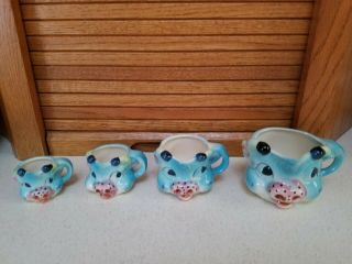 Vintage Thames Made In Japan Blue Cow Head Measuring Cups Rare Hard To Find Blue