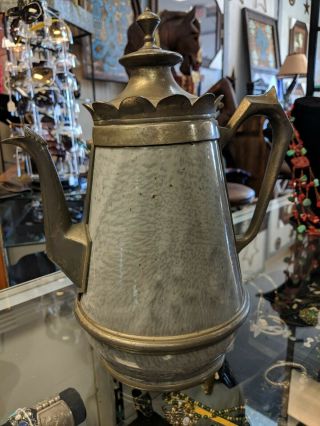 Pewter And Graniteware Enamelware Coffee Pot 11 Inches Tall