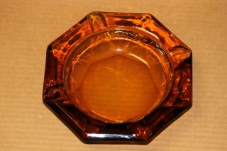 Vintage Amber Glass Ashtray.  Heavy.  Octagon - 4 Cigarette Placings